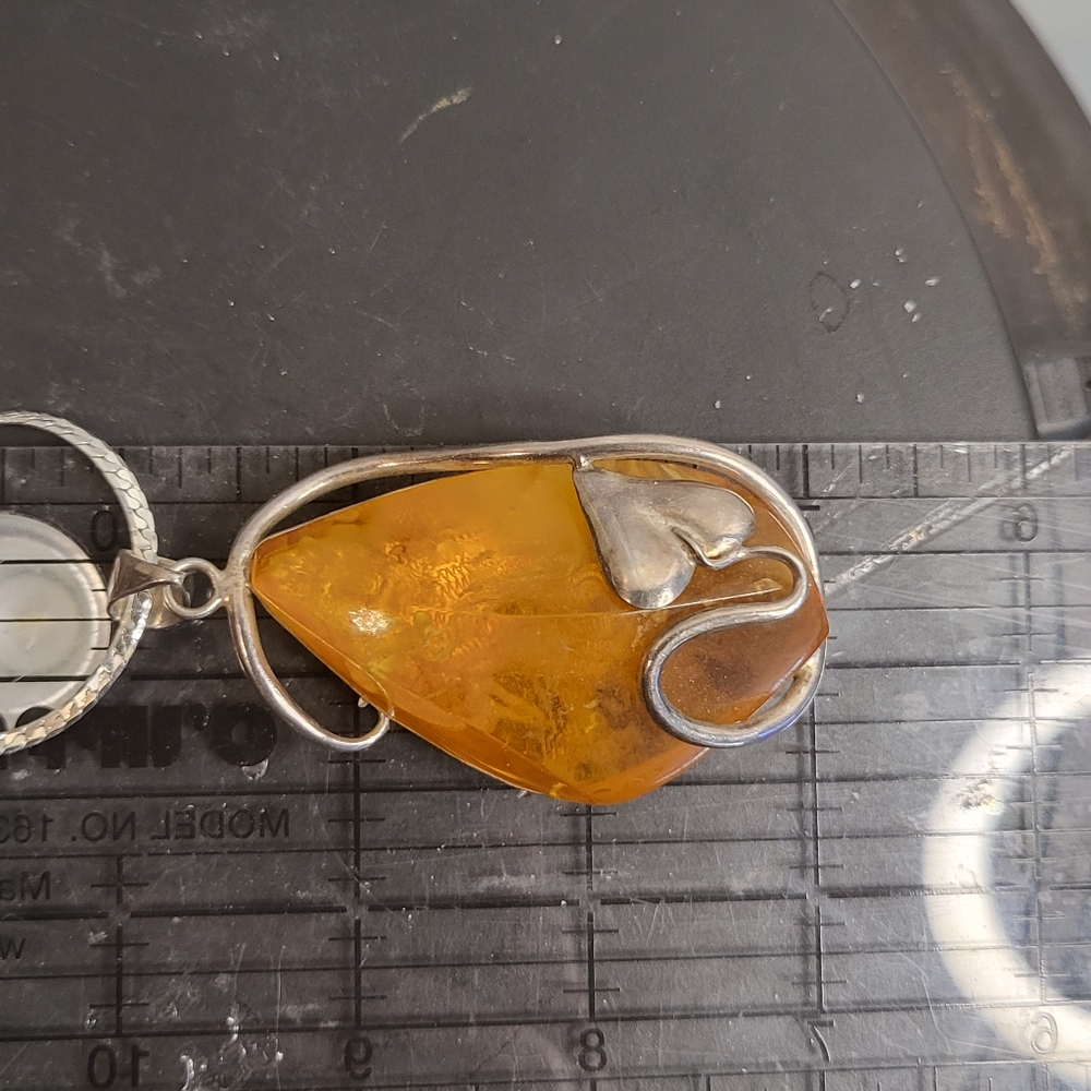 Amazing Sterling Silver Amber Hand Made Pendant Ivy Leaf / Heart Theme - Picture 13 of 14